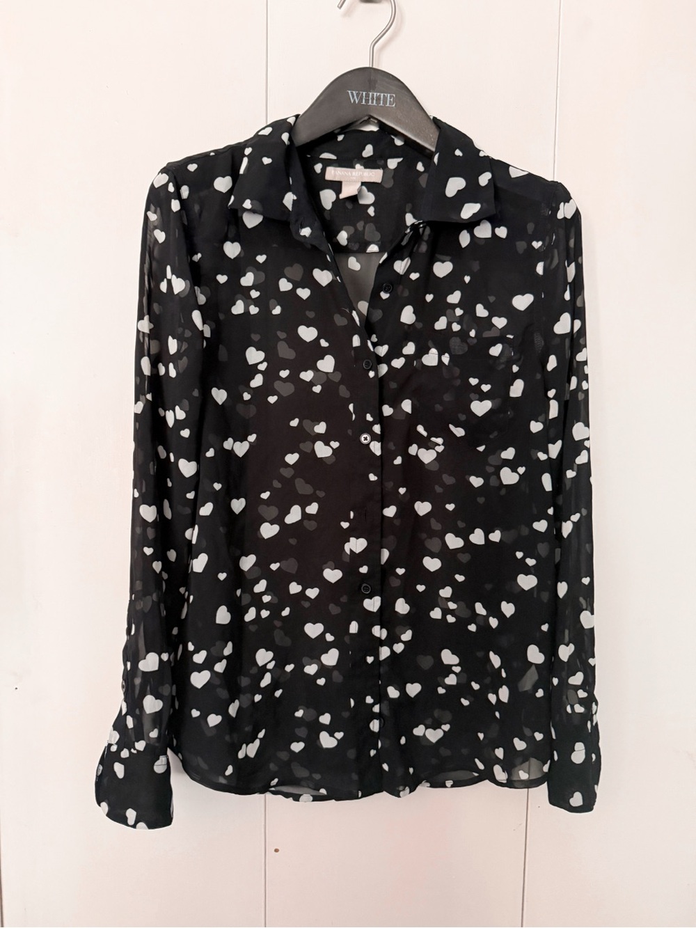 Banana Republic Black Button-Down Blouse with White Heart Print